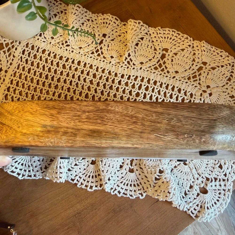 WT Collection Wing Tai Trading Co Floral Carved Wooden Oval Trinket Tray